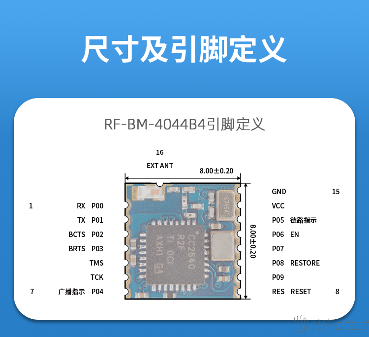 CC2640系列藍牙模塊尺寸及引腳定義