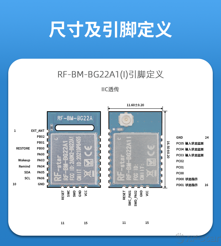 EFRE2BG22系列藍牙模塊尺寸及引腳定義